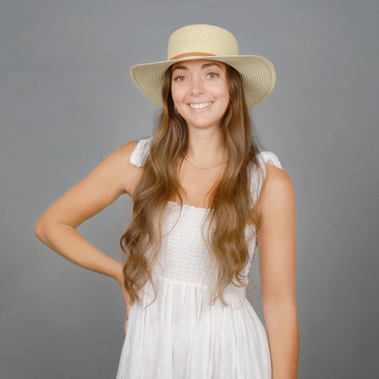 Faux Leather Band Straw Hat
